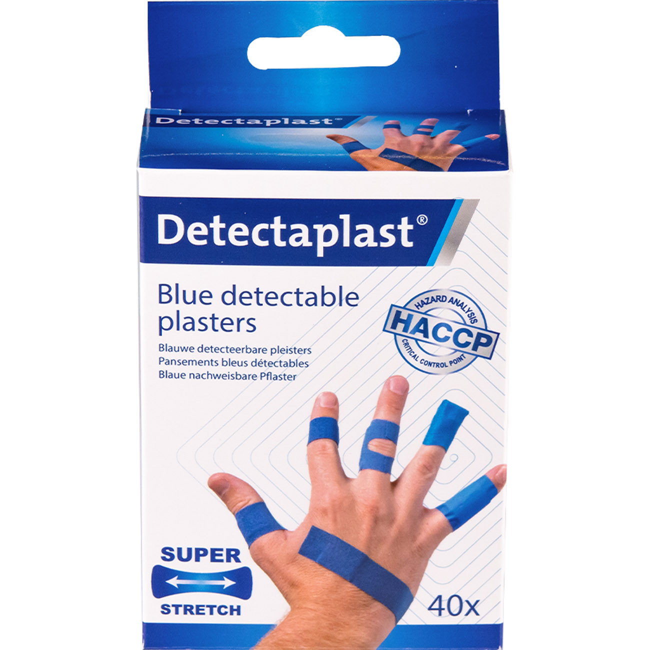 Detectaplast Pansement adhésif détectable bleu Super Stretch en textile très résistant - HACCP - Assortiment - Boîte de 40