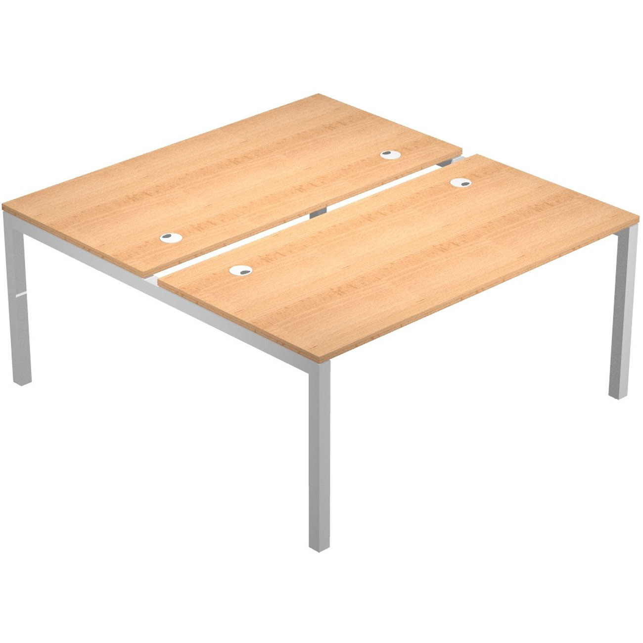 Bureau bench 2 postes Eminence 2 - L.120 x P.165 cm - Plateau Hêtre - Pieds Aluminium