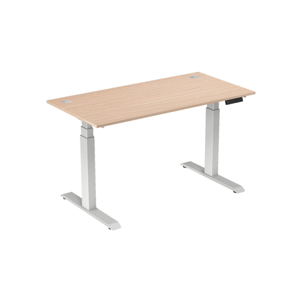 Bureau assis-debout Activ'o - Rglage lectrique en hauteur - L.160 x P.80 cm - Plateau Htre avec obturateurs - Pieds mtal Blanc