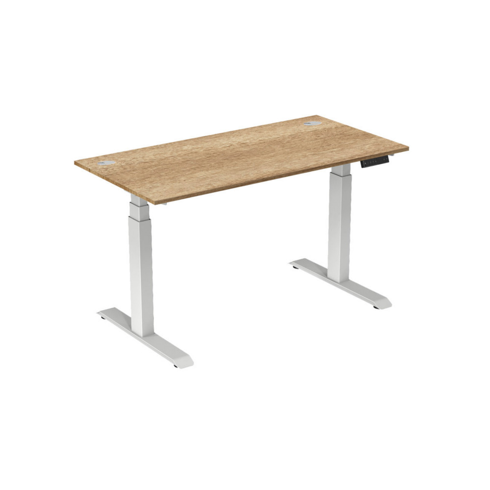 Bureau assis-debout Activ'o - Rglage lectrique en hauteur - L.160 x P.80 cm - Plateau Chne Nebraska avec obturateurs - Pieds mtal Blanc