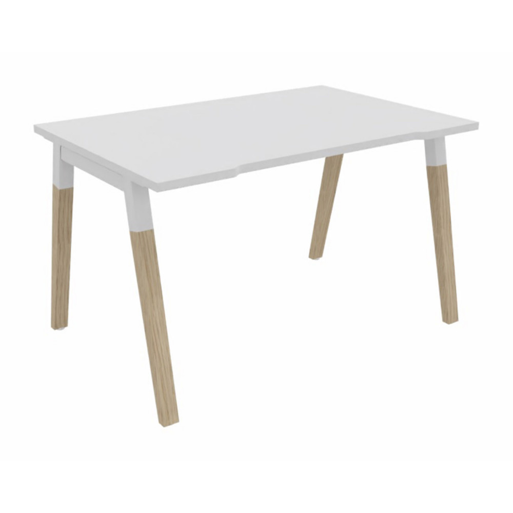 Bureau droit chancr Burocolor A - L.120 x P.80 cm - Plateau Blanc - Pieds Bois/Blanc