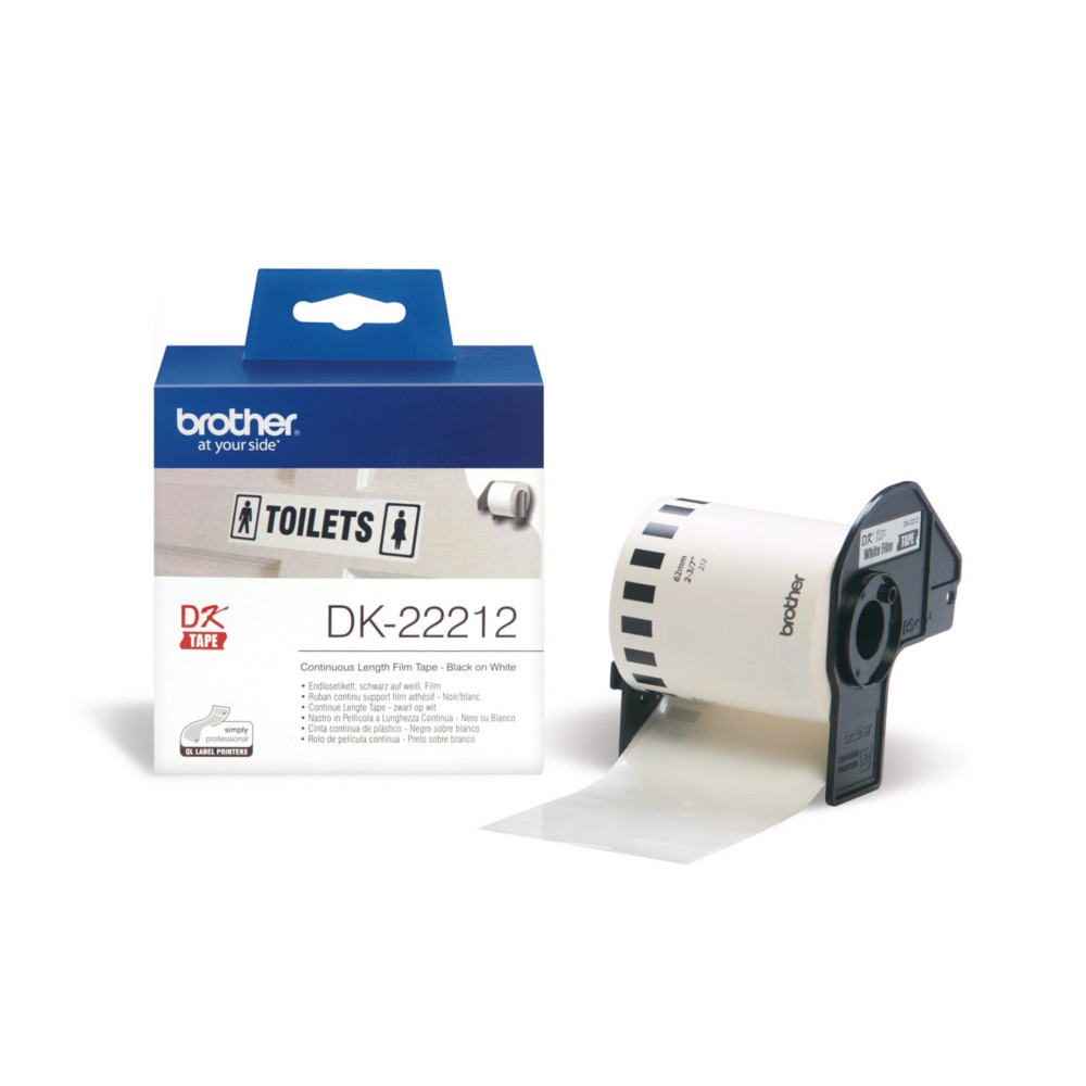 Brother Ruban continu DK22212 pour imprimante QL - support papier adhsif 62mmx15m  - Noir sur blanc