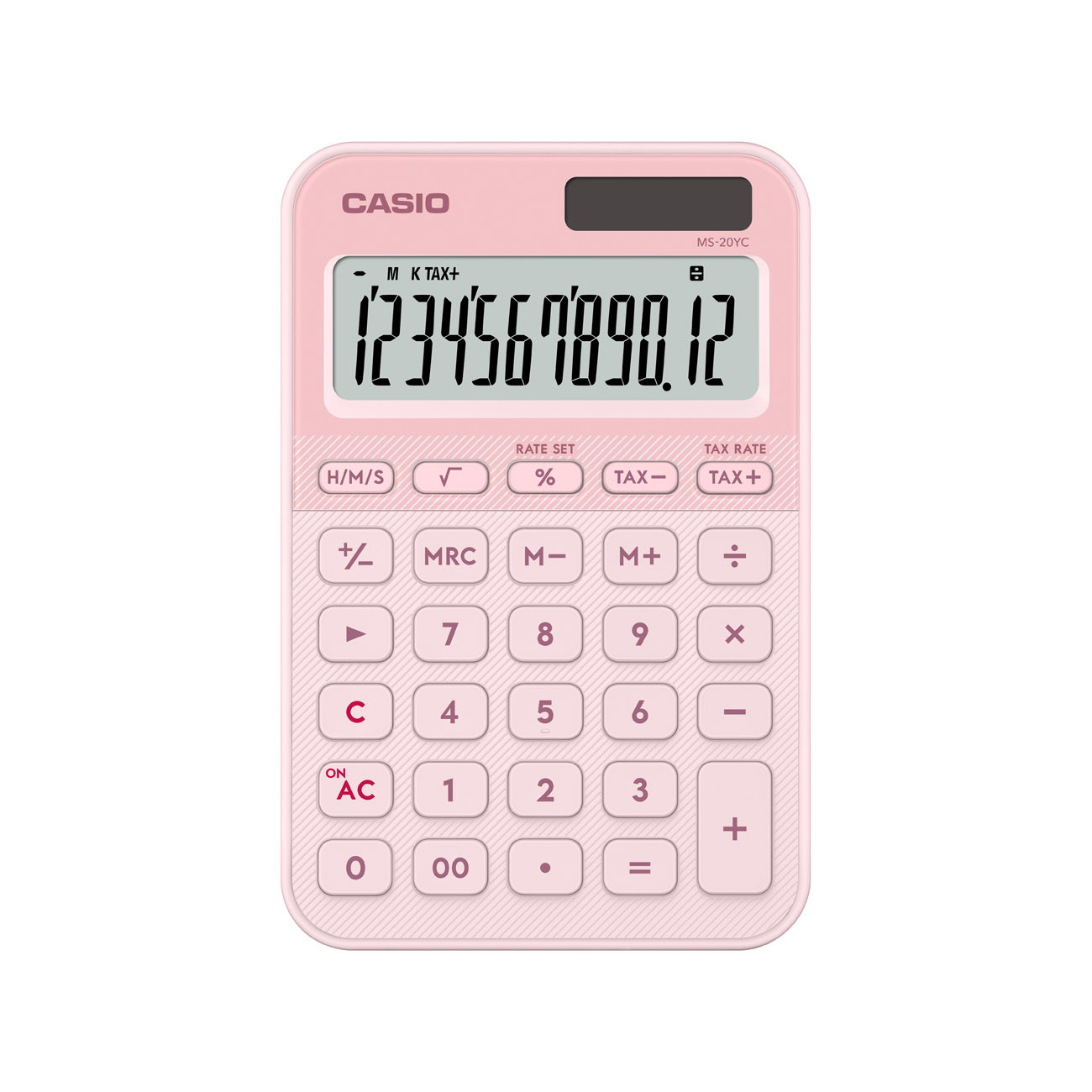 Casio Calculatrice de bureau MS-20YC - 12 chiffres - Grand écran - Mémoire 3 touches - Rose Clair