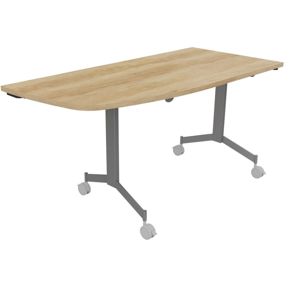 Table mobile rabattable Eureka angle arrondi  gauche - L.150 x P.70 cm - Plateau Chne Nebraska - Pieds Aluminium