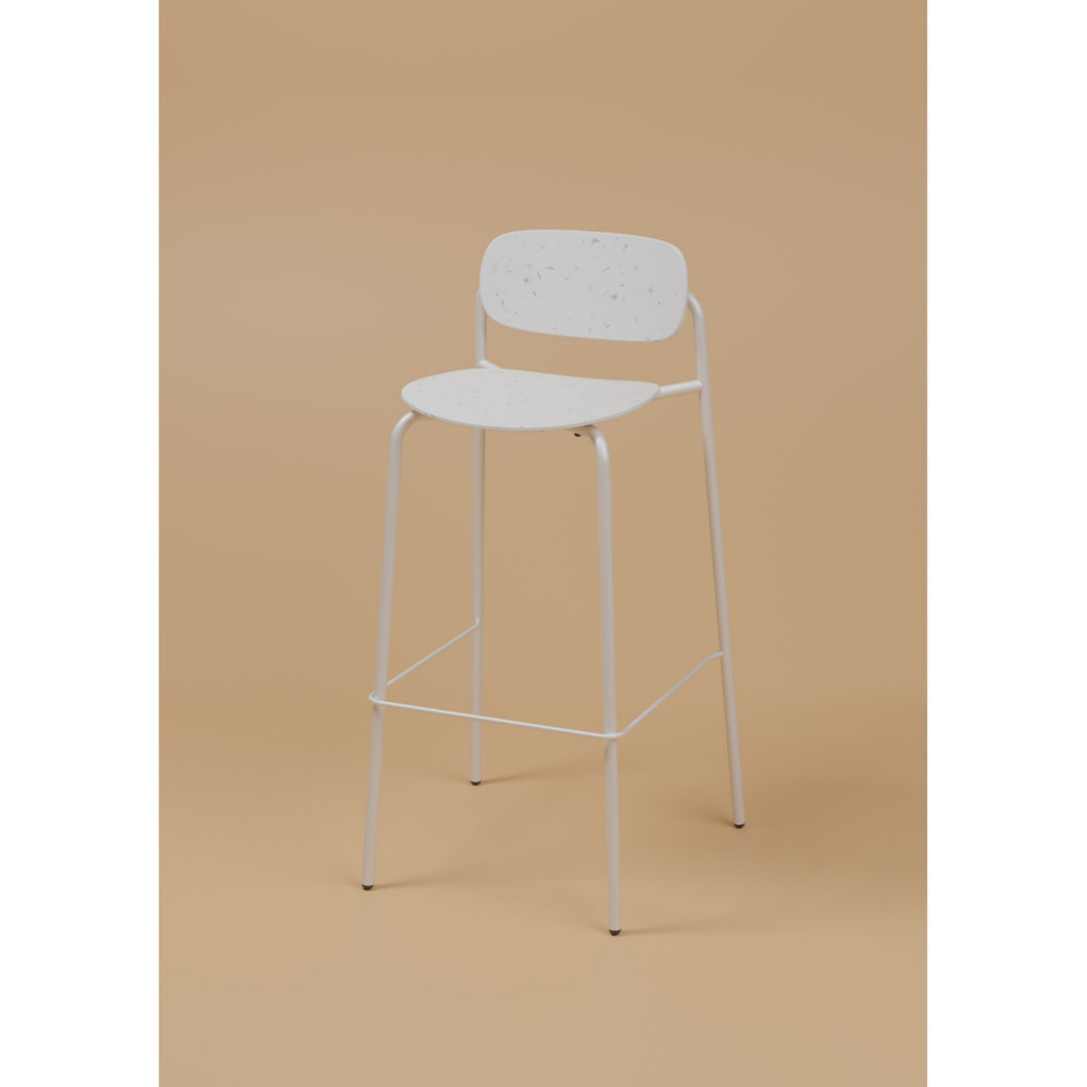 Tabouret haut USO - Assise et dossier incurvs - Pour intrieur et extrieur - Empilable - Blanc - Pieds blanc