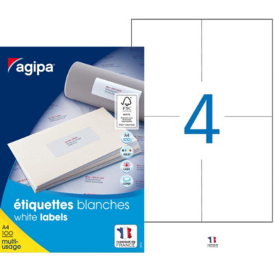 AGIPA 119014 Étiquettes blanches multi-usage 105 x 148,5 mm - Boîte de 400