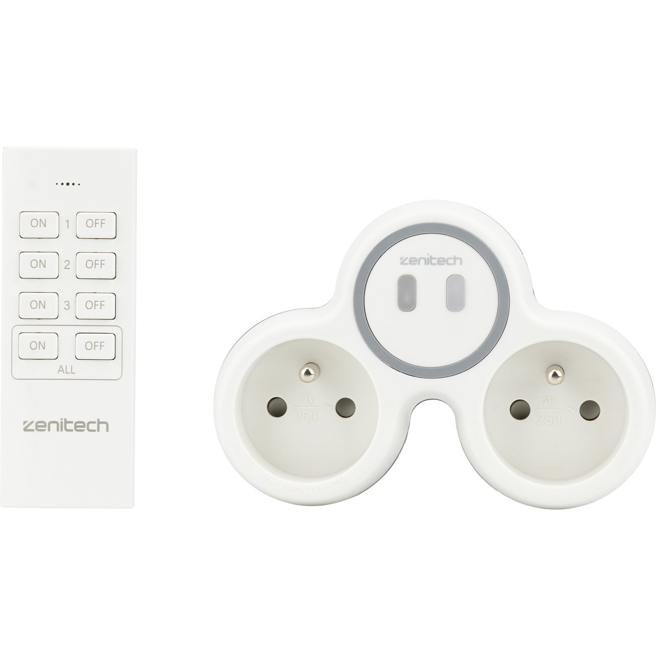 Zenitech Prise électrique biplite murale Bolea avec télécommande -2300 W - Blanc