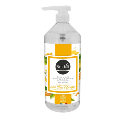 Boldair Savon pour les mains, corps et cheveux - Parfum naturel miel fleur d'oranger - Bidon 1 L