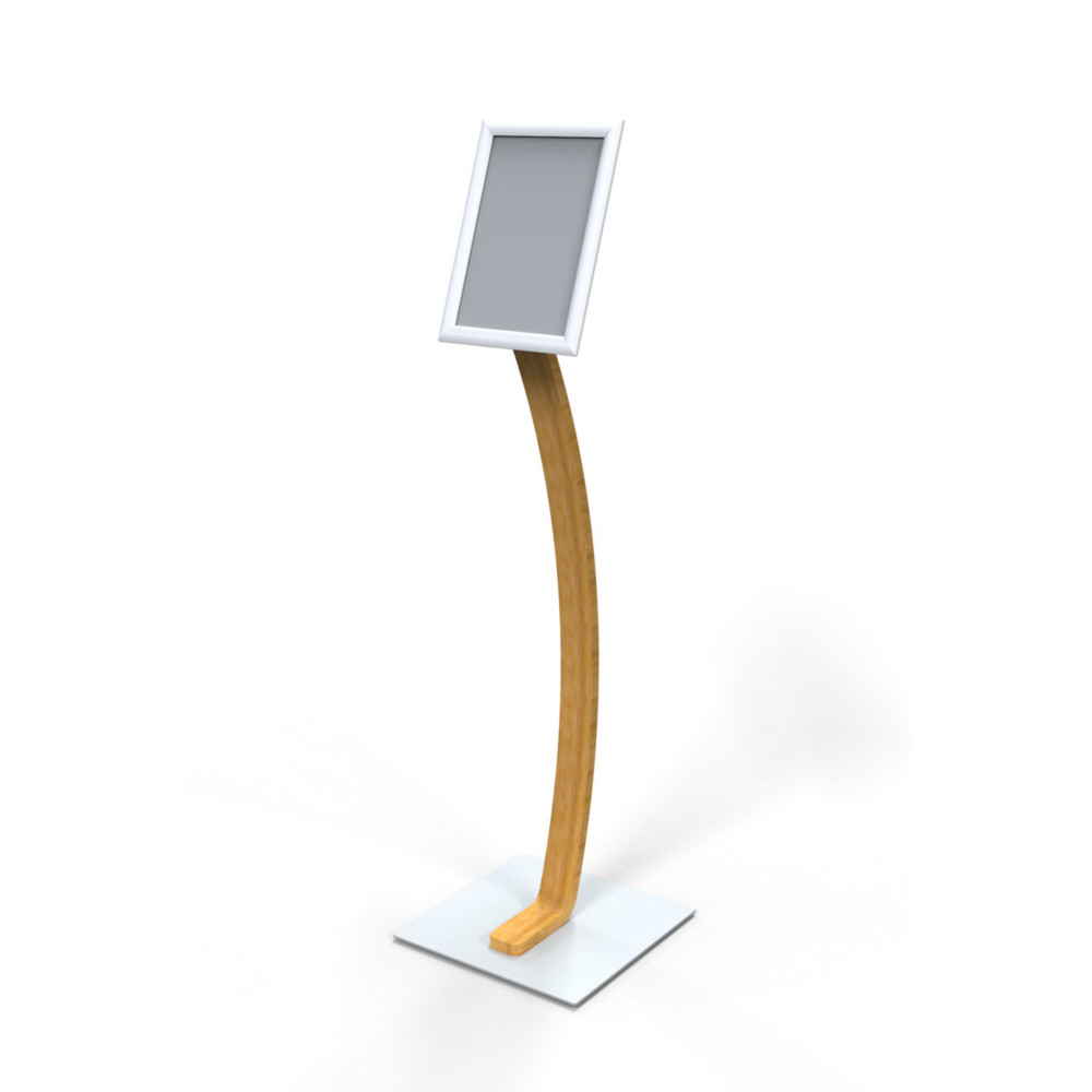 Alba Prsentoir d'affichage sur pied A4 Expo - Signaltique orientable Portait ou Paysage - Base en acier mtalis blanc - Structure bois