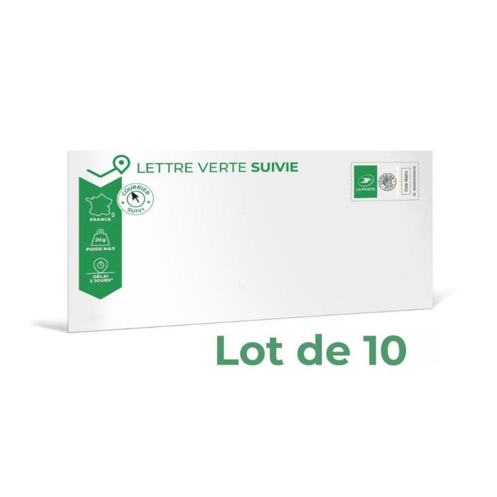 LA POSTE Enveloppe Prt  Poster - Lettre verte suivie  20g - 110 x 220 mm (DL) - Lot de 10