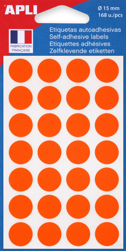 APLI Pastilles adhsives  15 mm - 111845 - Pochette de 168 - Orange