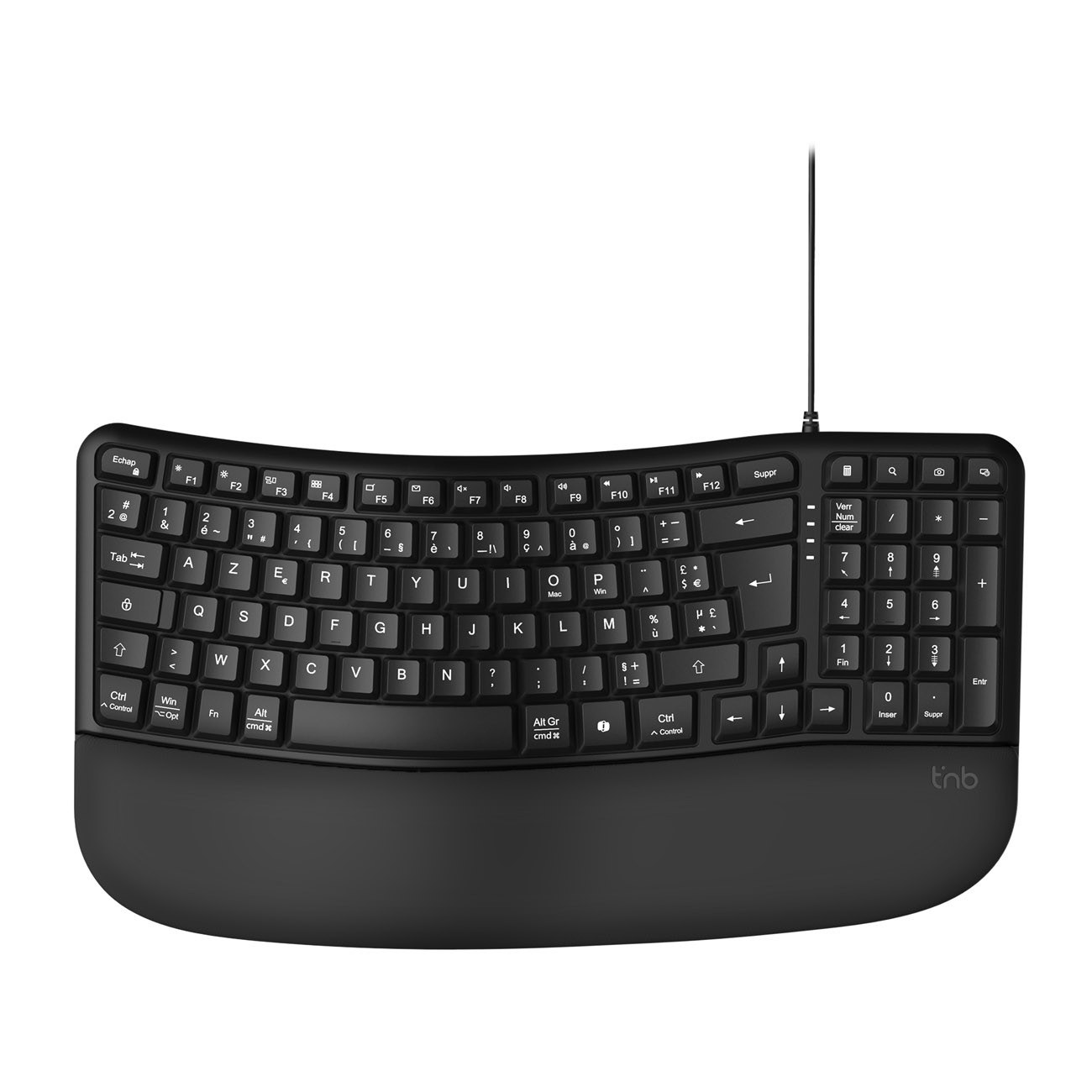 Clavier ergonomique filaire TNB ERGO AZERTY FR Pavé numérique Repose poignet simili cuir - vue 2