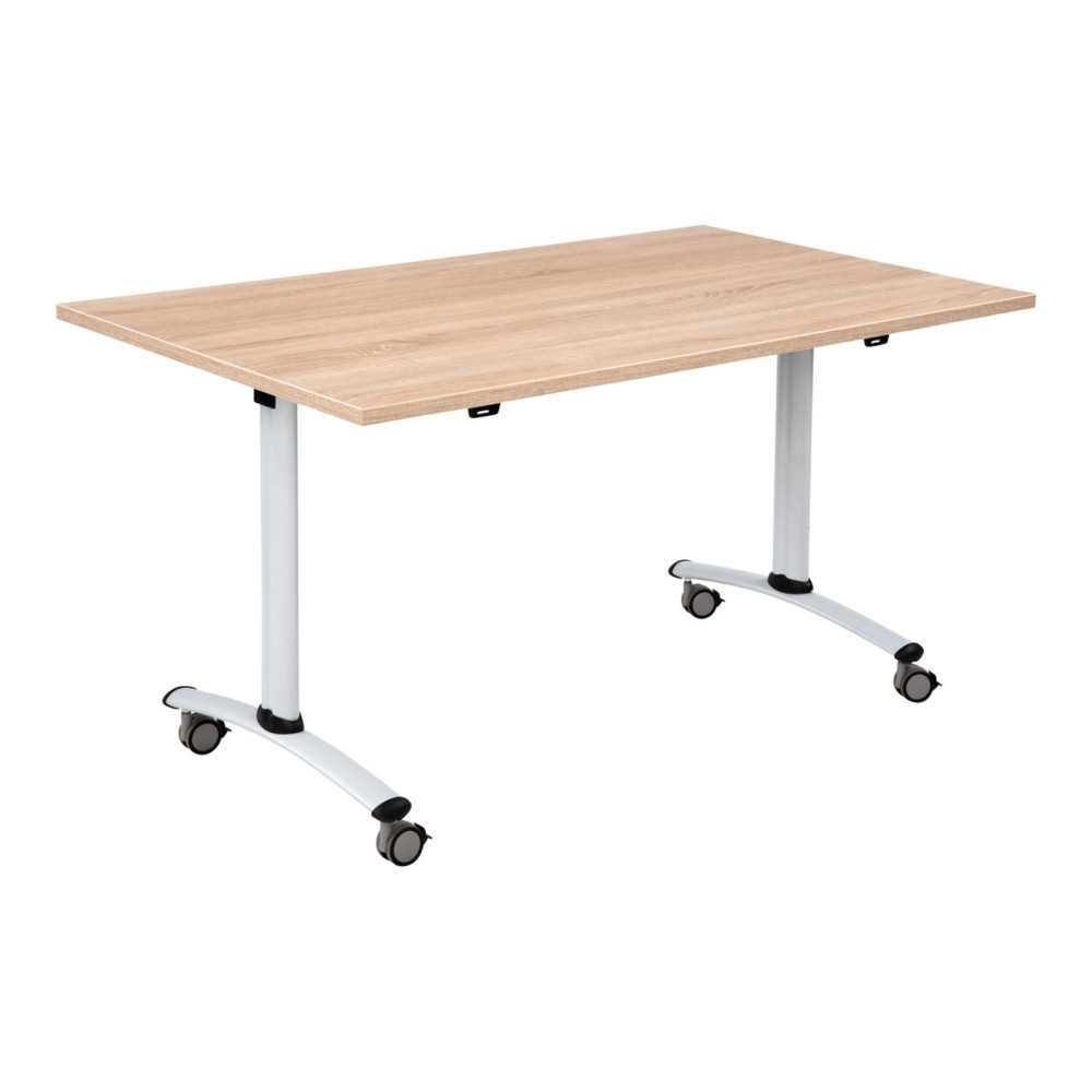 Table mobile rabattable - L.140 x P.80 cm - Plateau Chne canadien - Pieds Aluminium