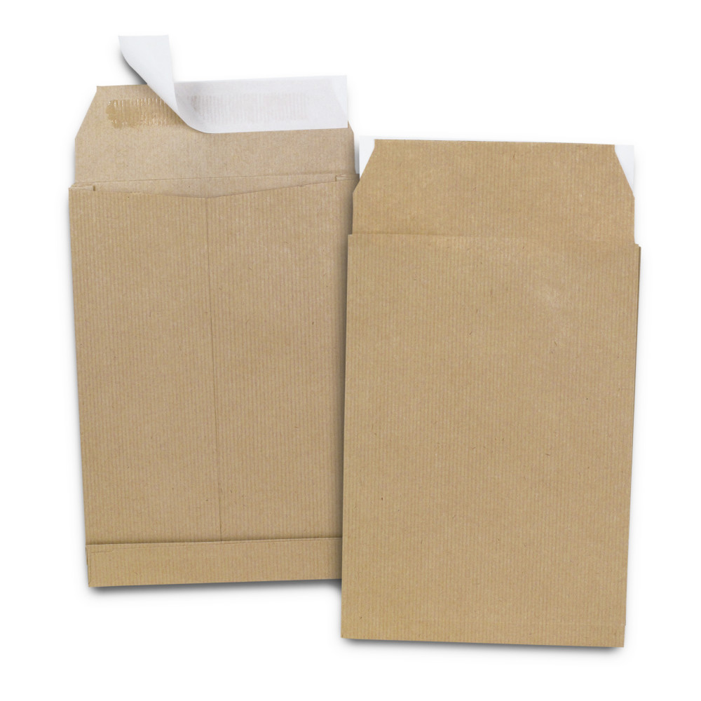 RAJA Pochette kraft brun 176 x 250 mm 120g sans fentre - soufflet 3 cm - autocollante bande protectrice - Lot de 50