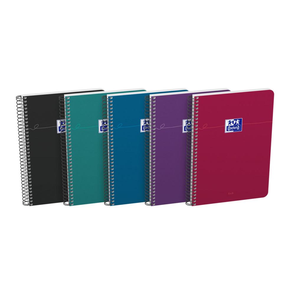 Oxford Cahier spirale Smart A5 14,8 x 21 cm - Petits carreaux 5x5 - 160 pages - Coloris intense