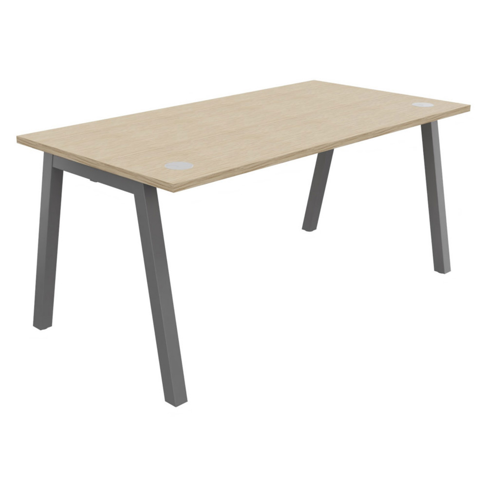 Bureau droit Burocolor A avec obturateurs - L.160 x P.80 cm - Plateau Chne  - Pieds Aluminium