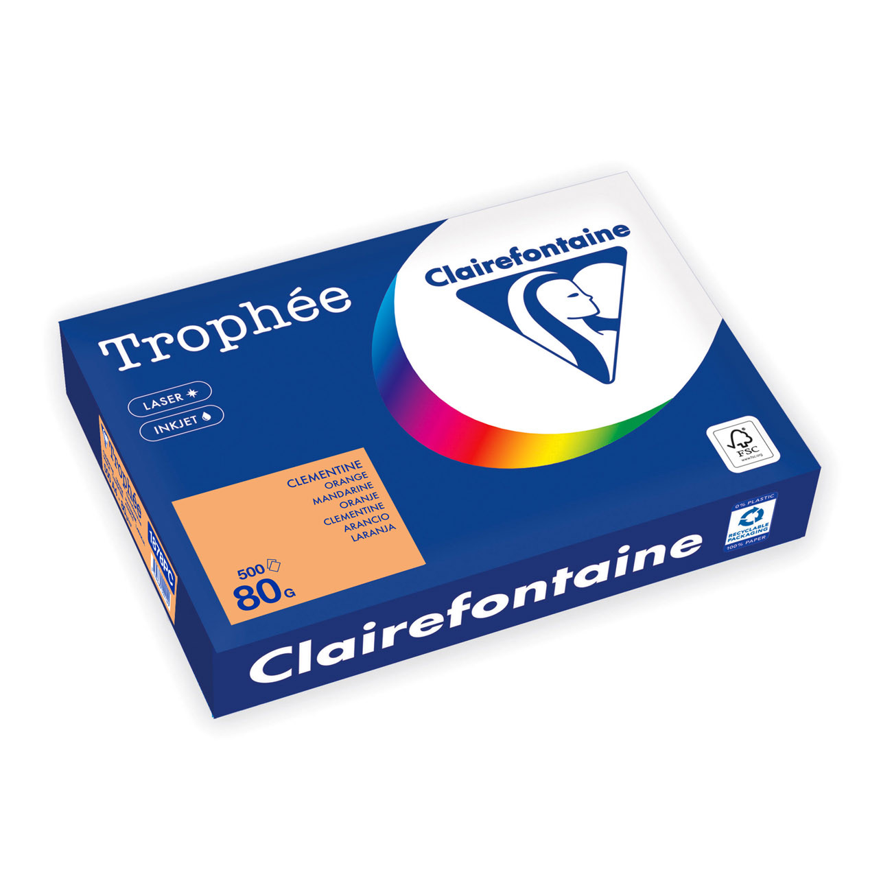 Clairefontaine+Papier+A4+couleur+Trophee+-+80+g+-+500+feuilles+-+Orange+Pastel