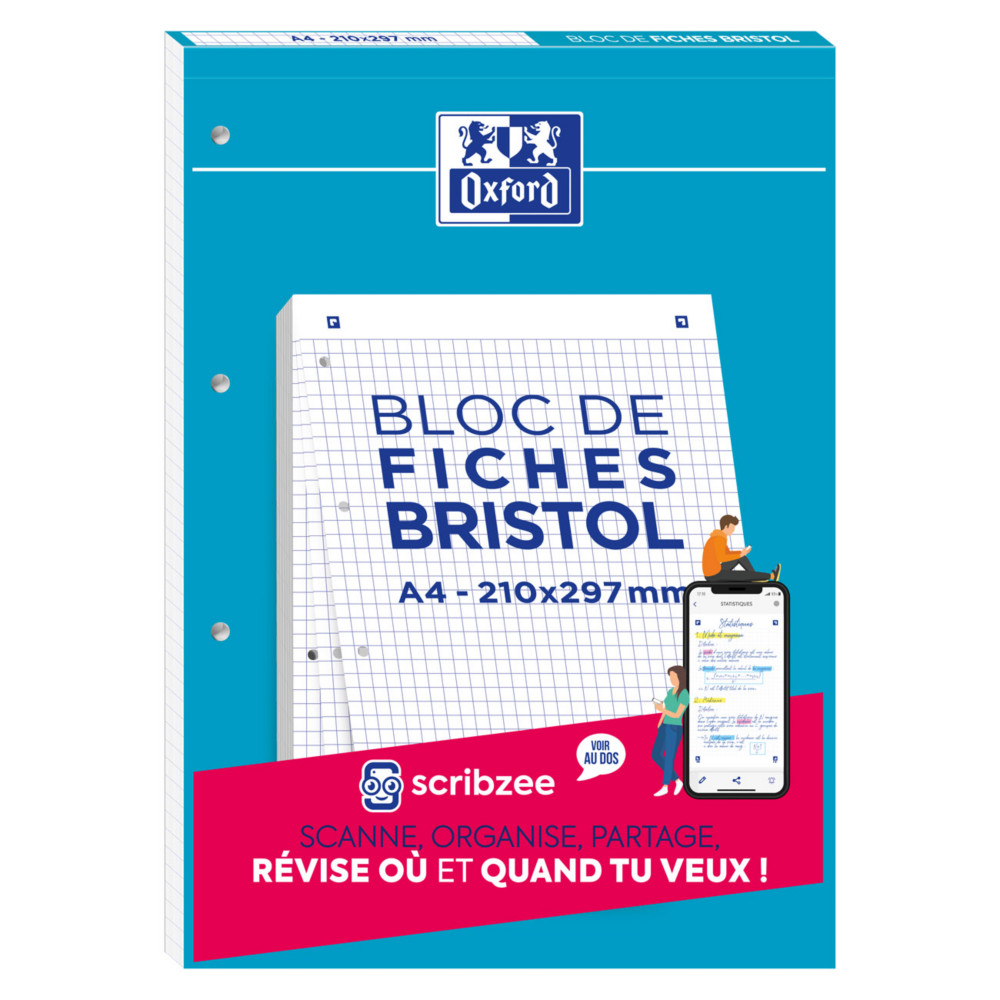 Oxford Bristol 2.0 - Bloc 30 fiches A4 210 x 297mm perfores - blanc quadrill 5x5