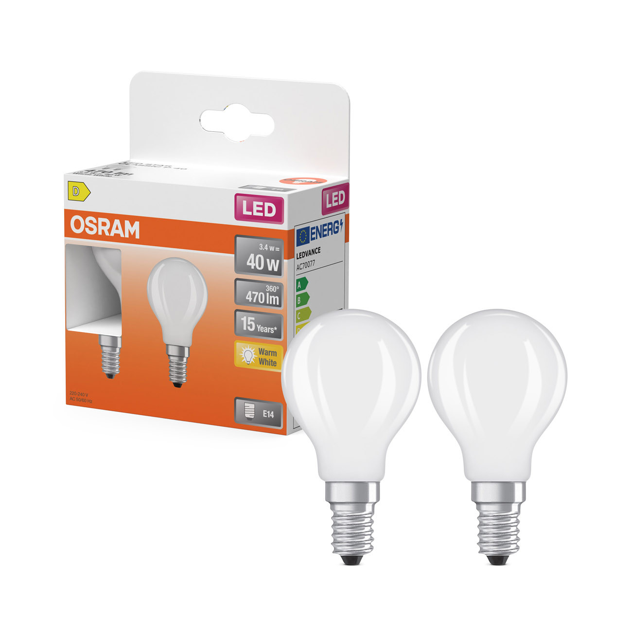 Osram Ampoule LED E14 Sphérique opaque 470 lm chaud Equivaut à Boîte de 2