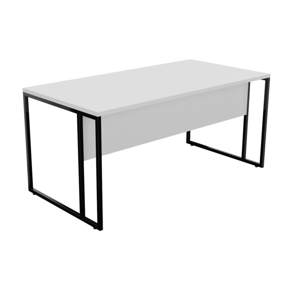 Bureau droit Skyline - L.160 x P.80 cm - Plateau Blanc - Pieds Noir