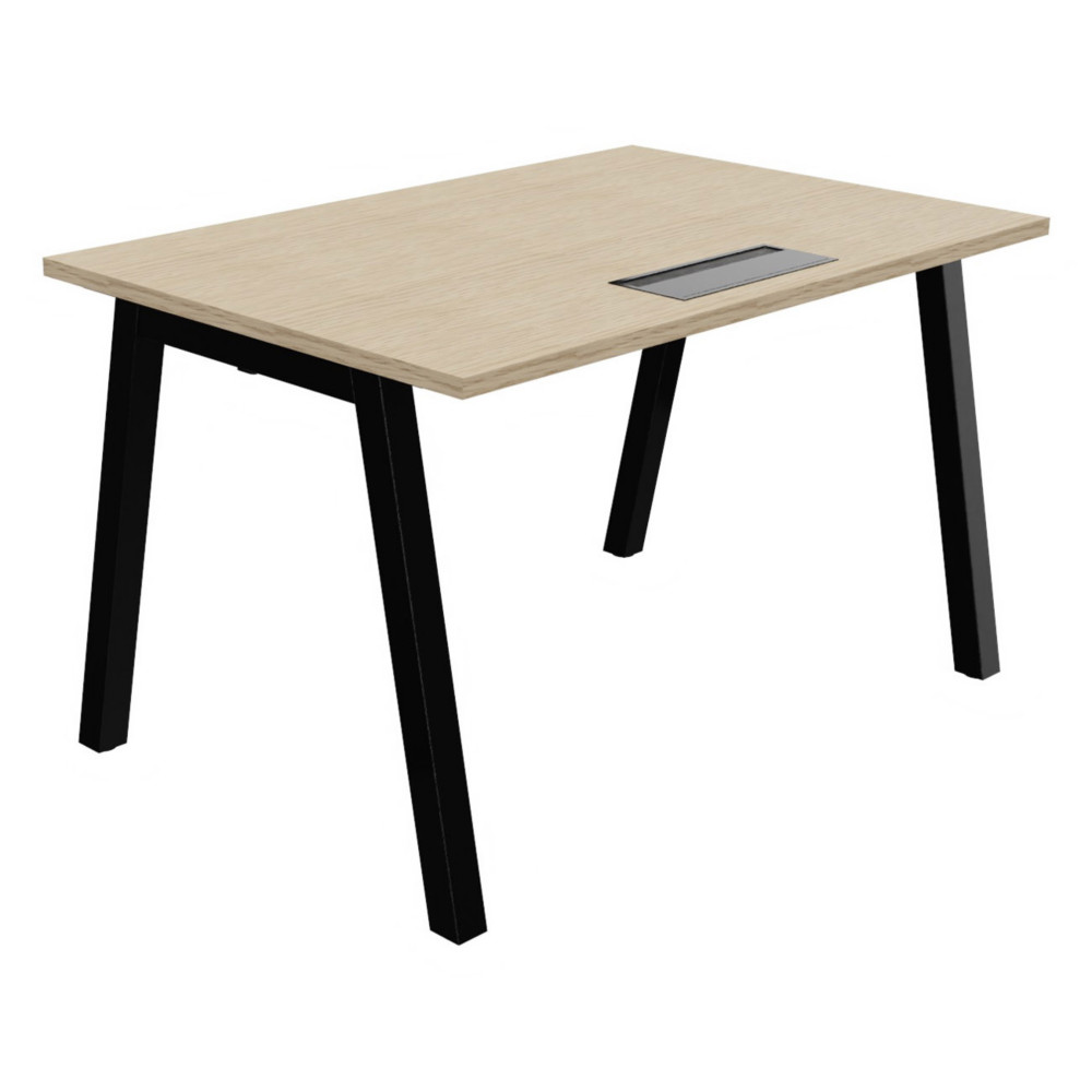 Bureau droit Burocolor A avec trappe d'accs - L.120 x P.80 cm - Plateau Chne - Pieds  Noir