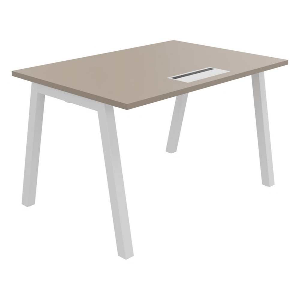 Bureau droit Burocolor A avec trappe d'accs - L.120 x P.80 cm - Plateau Argile - Pieds  Blanc
