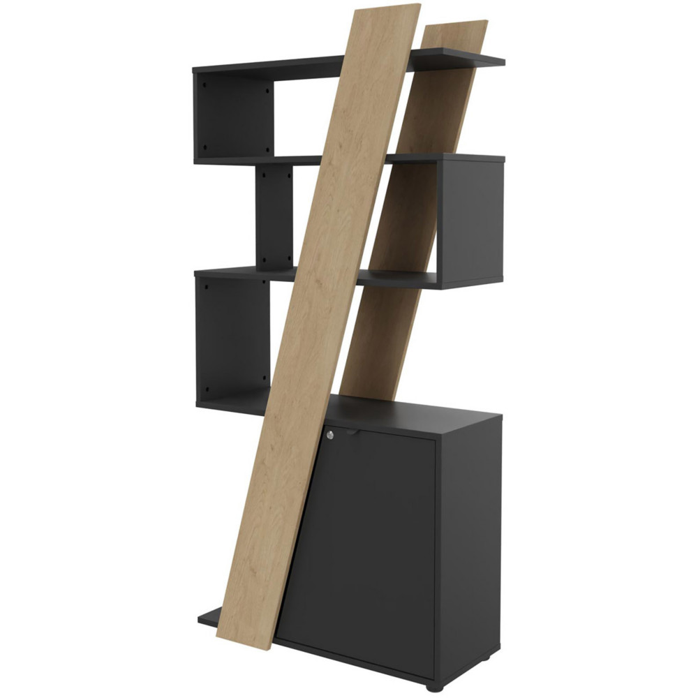 Bibliothque porte  droite Rha L. 90 x P. 40 x H 190 cm - Structure Chne - Porte Carbone