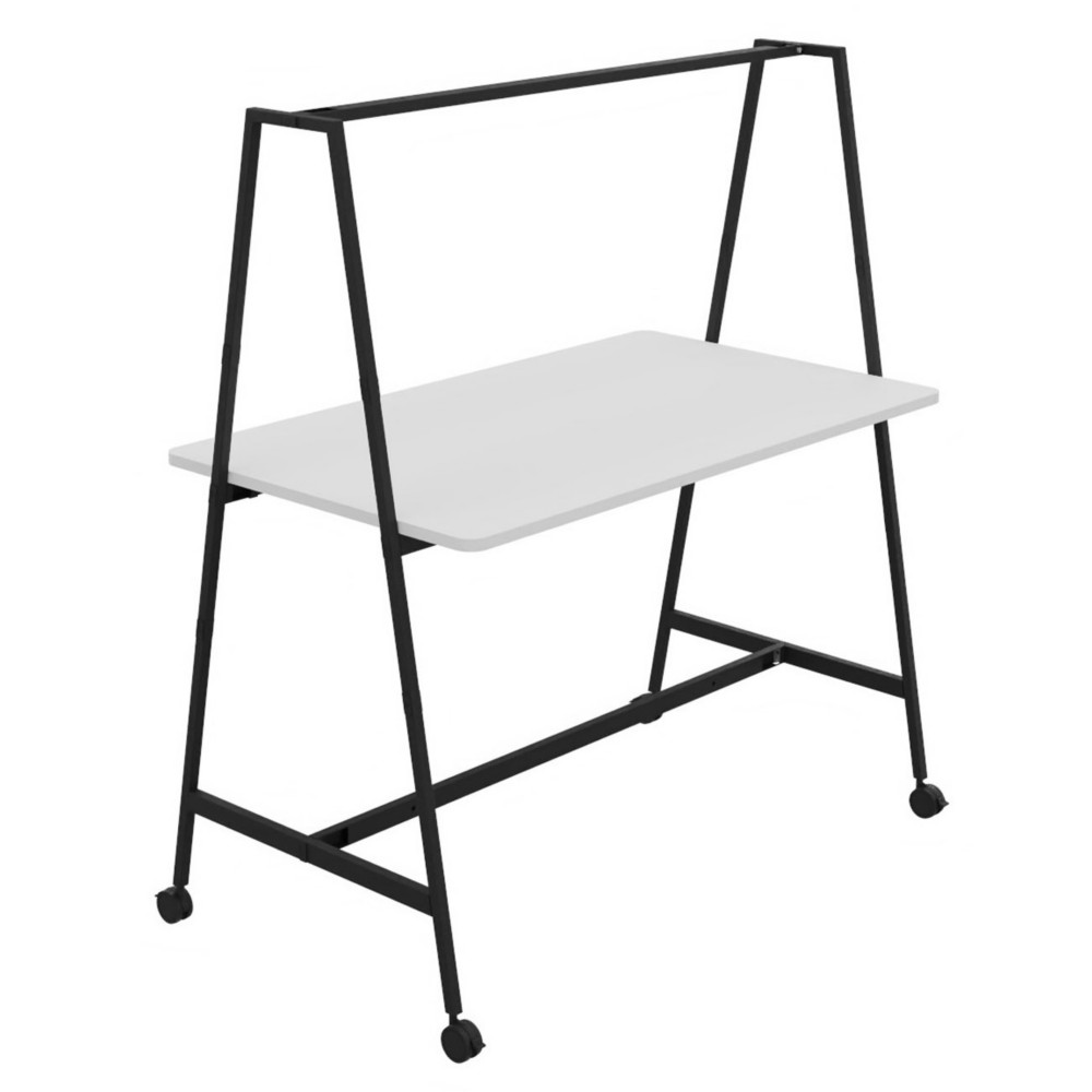 Table de coworking mobile rectangle Alto sans lectrification - H. 105 x L. 160 x P. 90 cm - Plateau Blanc - Pieds Noir