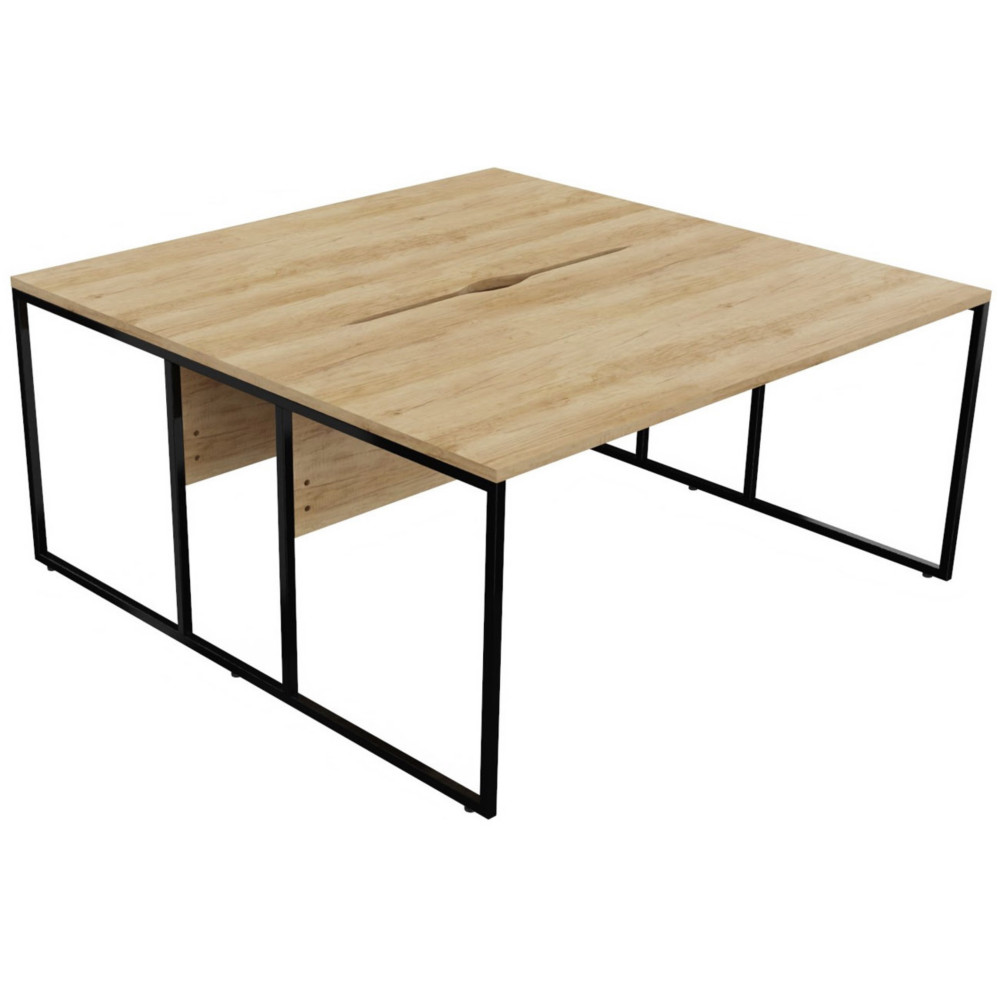 Bureau partag 2 postes Skyline - L.160 x P.160 cm - Plateau Chne Nebraska - Pieds Noir