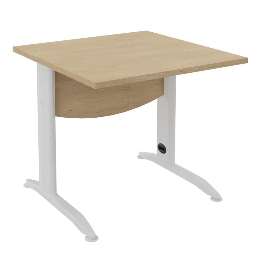 Bureau Droit Activity Mtal - L.80 x P.80 cm - Plateau Chne clair - Pieds L Blanc