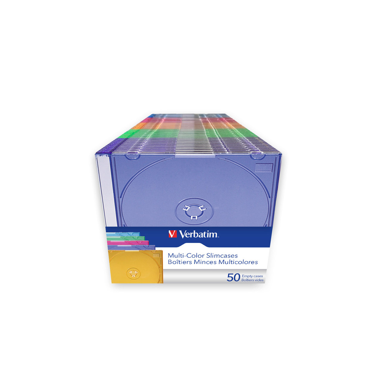 Verbatim Boitier Slim pour CD/DVD - Rangement fin en plastique transparent multicolors - Pack de 50
