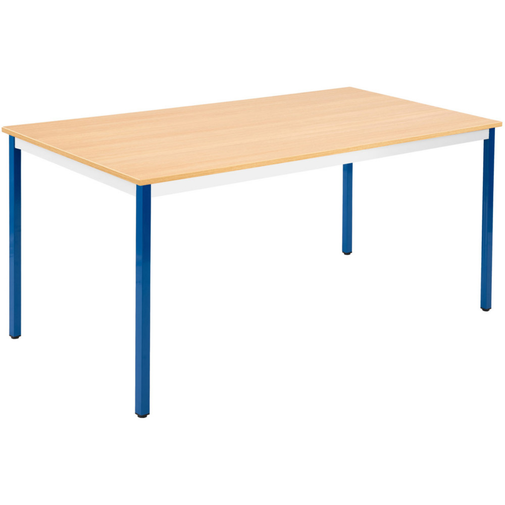Table de runion modulable rectangle - L.160 x P.80 cm - Plateau Chne - Pieds Bleu