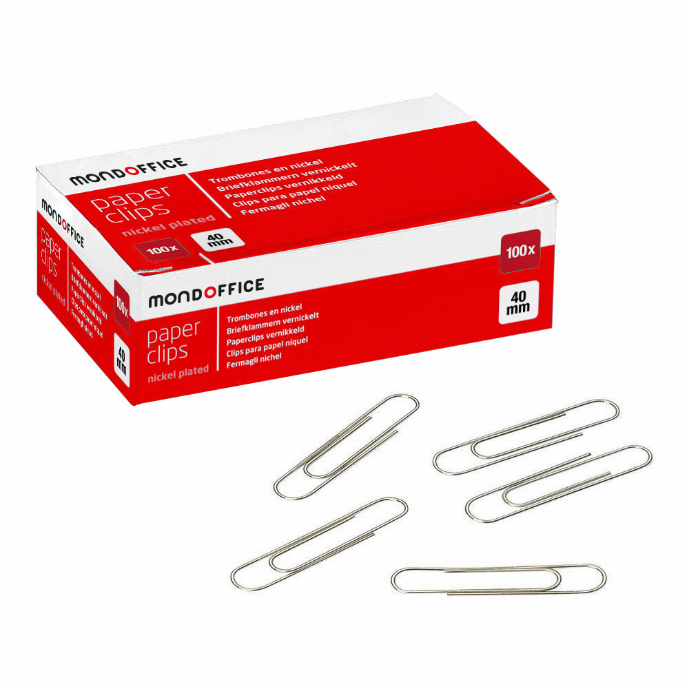 MONDOFFICE Trombones acier nickelé 40 mm bout rond - Boîte de 100