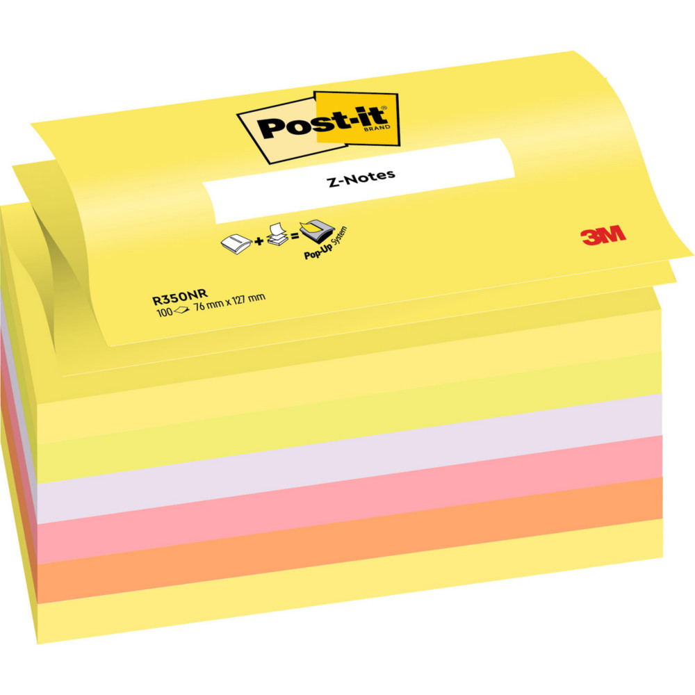 Post-it Notes repositionnables Z-Notes 76 x 127 mm - Assorties Non - Lot 6 blocs de 100 feuilles