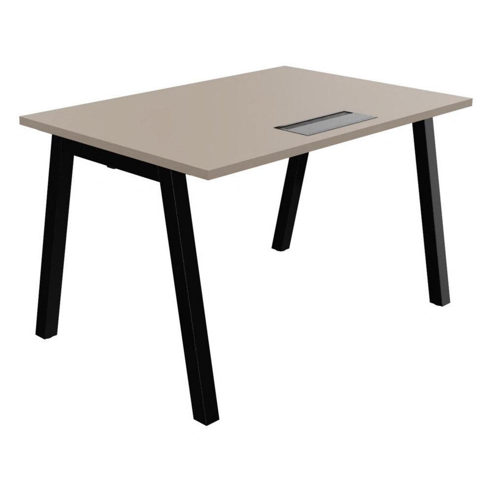 Bureau droit Burocolor A avec trappe d'accs - L.120 x P.80 cm - Plateau Argile - Pieds  Noir