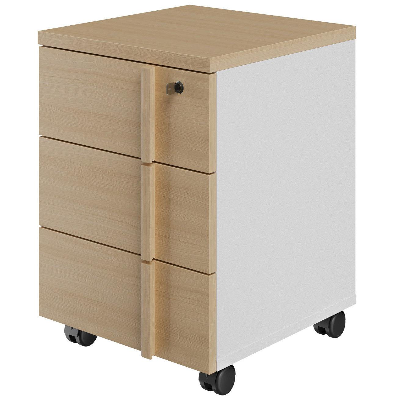Caisson mobile 3 tiroirs gamme Arya - Chêne / Blanc