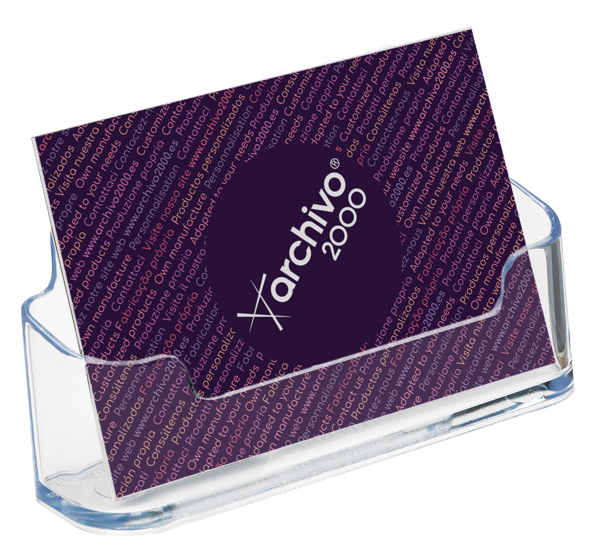 Archivo+2000+Presentoir+de+table+de+cartes+de+visite+-+Capacite+50+cartes+Format+paysage+-+Transparent