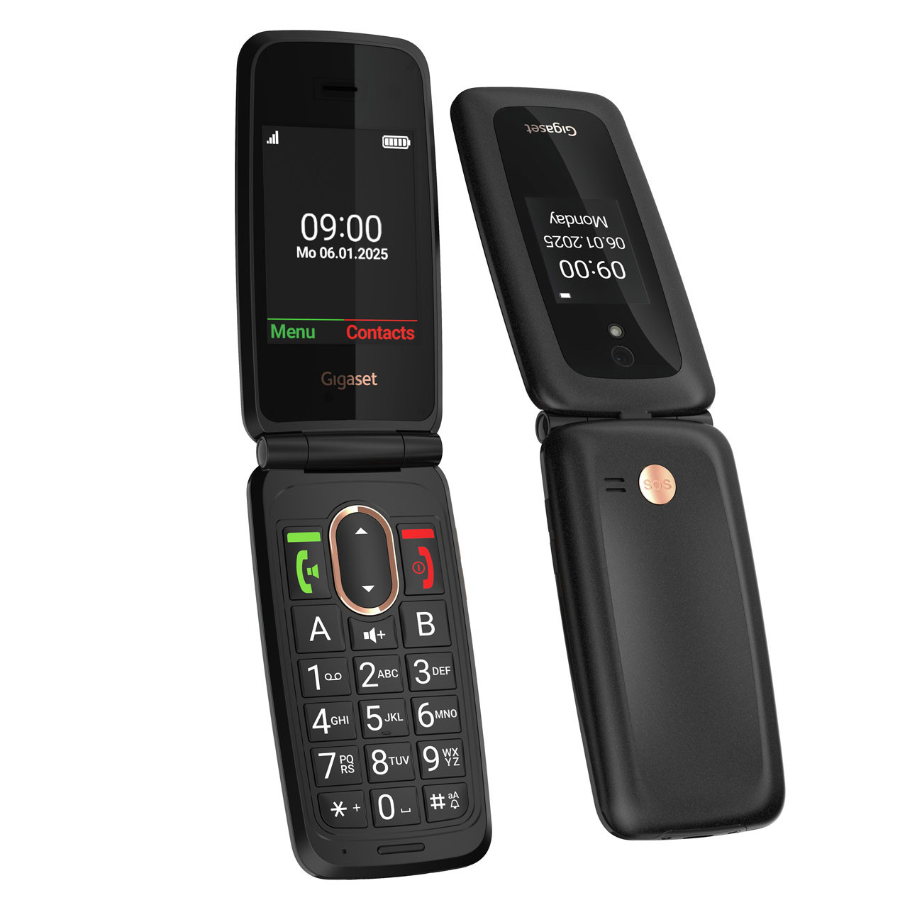Gigaset Téléphone à clapet sans fil GL795 4G VoLTE avec carte SIM sur socle - Ecran couleur 2,8'' - Noir