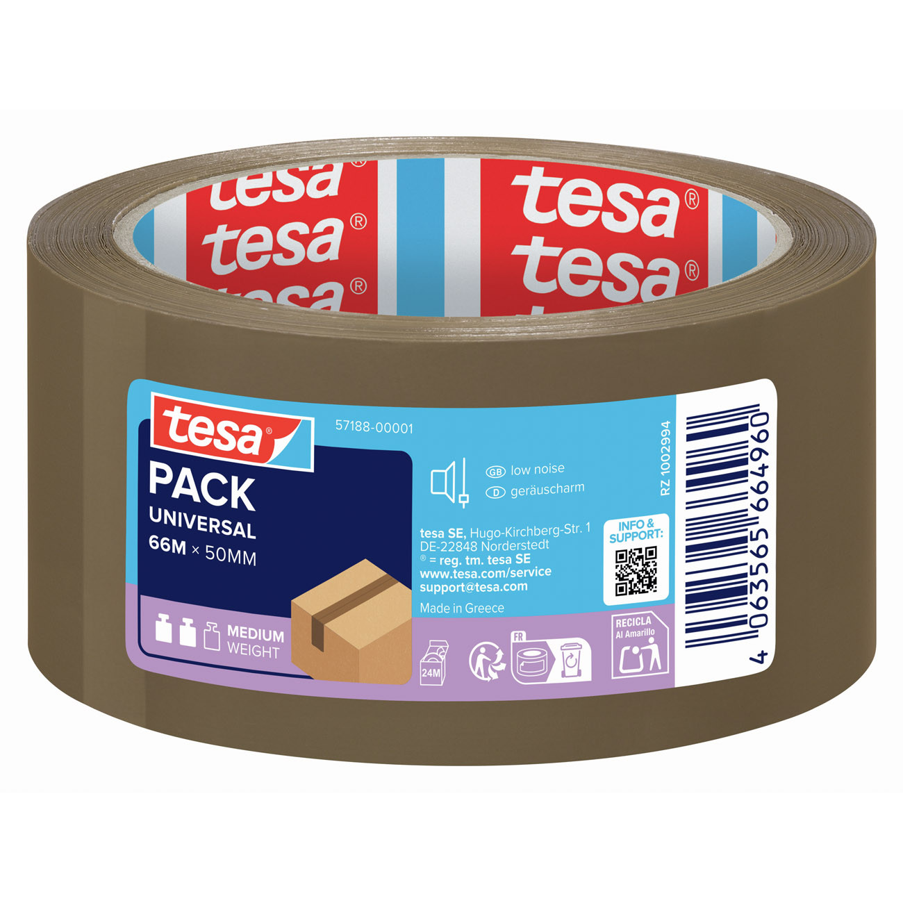 Tesa Ruban d'emballage - Rouleau adhésif 66 m x 50 mm - Kraft