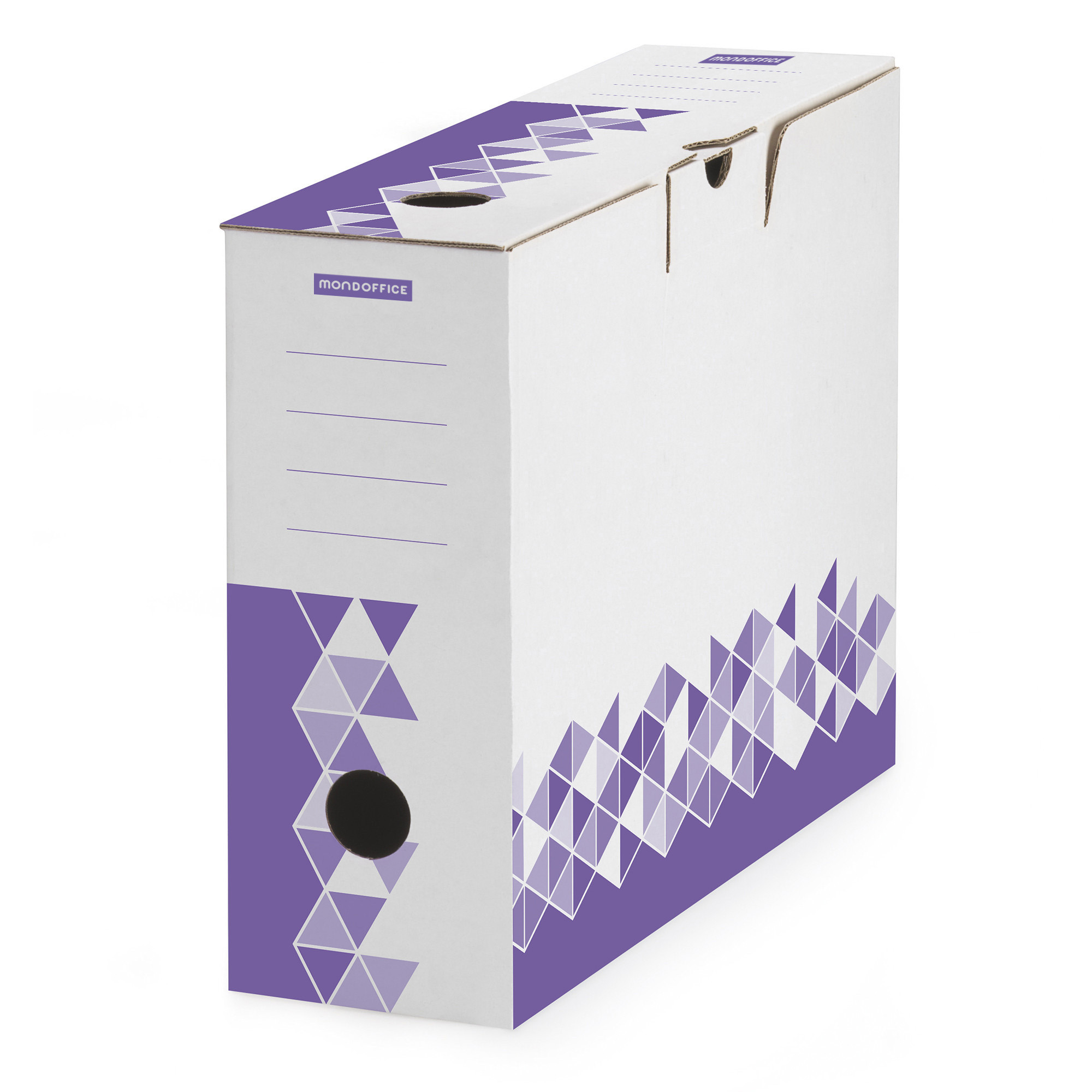 MONDOFFICE Boîte archives montage automatique en carton - Dos 15 cm - Blanc / Violet