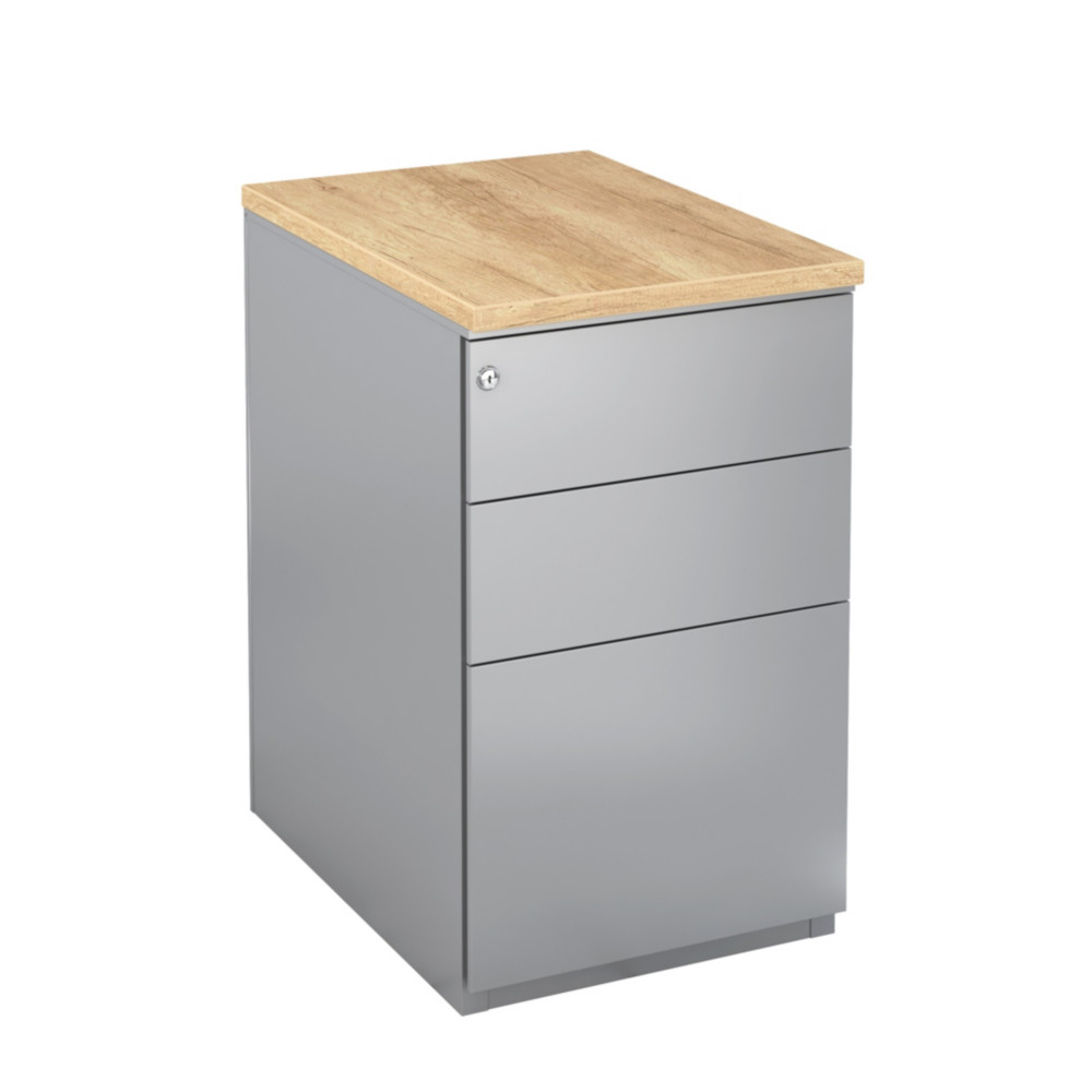 Caisson mtal hauteur bureau L.42 x P.60 x H.72 cm - Corps Aluminium - Top Chne Nebraska
