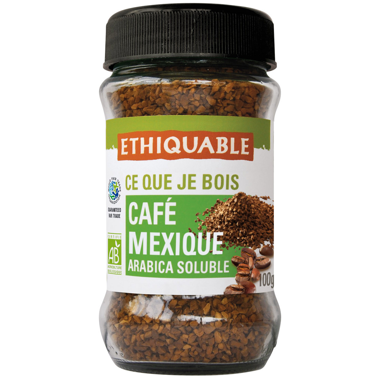 Ethiquable Café soluble - Arabica Bio du Mexique - Bocal en verre de 100 g