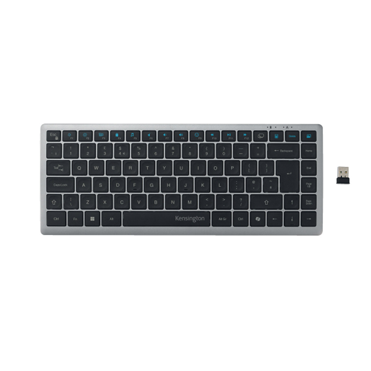 Kensington Clavier Compact sans fil silencieux KB435 EQ rechargeable - Connexion Bluetooth + Dongle USB-A - Gris spacial