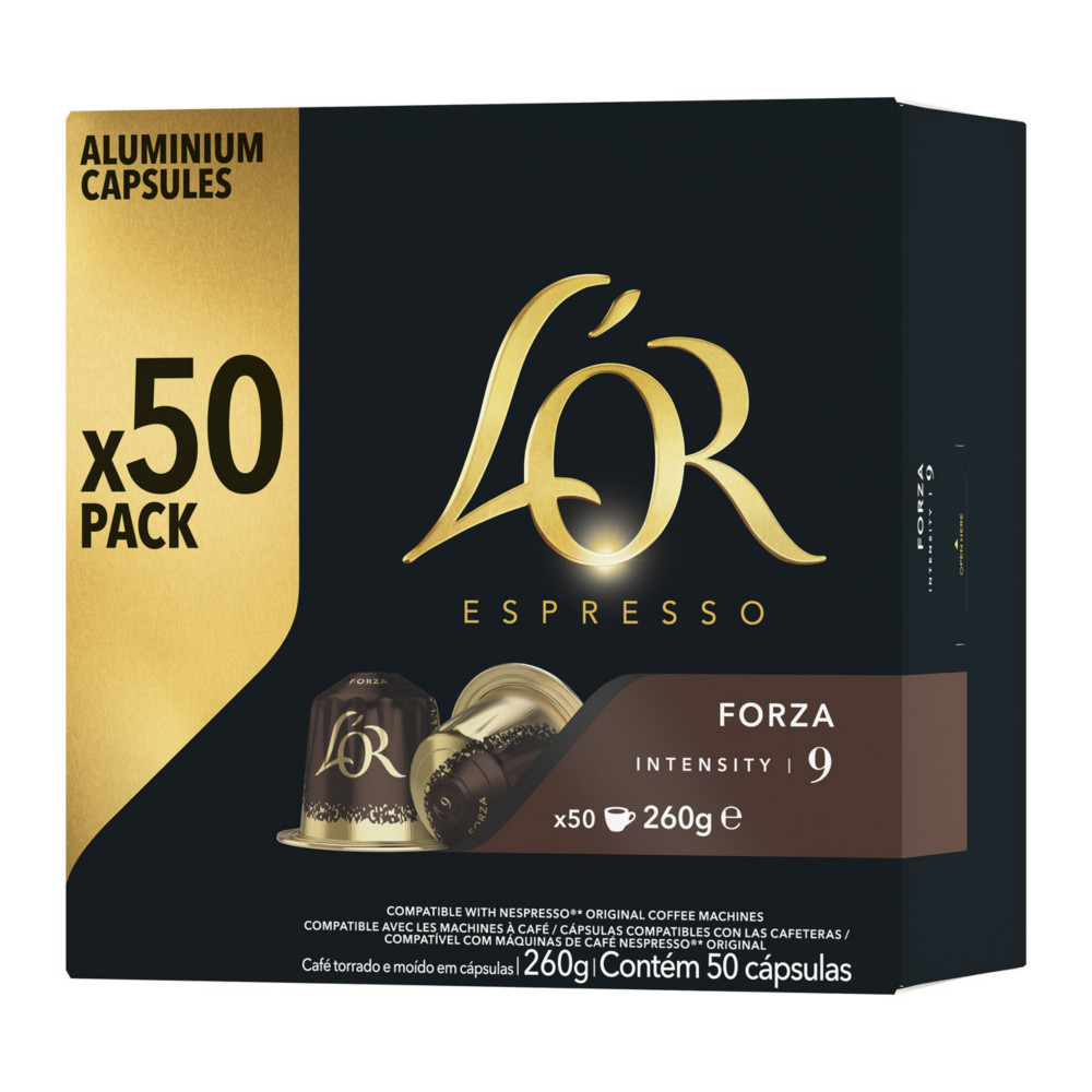 L'OR Espresso Caf Forza - intensit 9 - Bote de 50 capsules