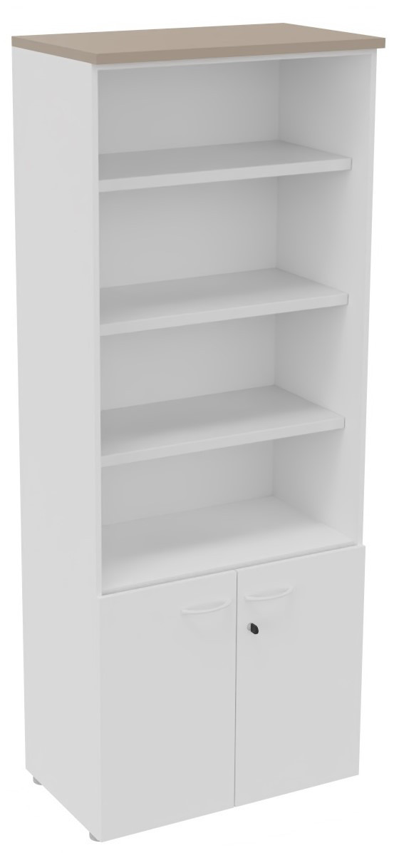 Bibliotheque+haute+2+portes+basses+L.80+x+P.48+x+H.201+cm+-+Corps+Blanc+-+Top+Argile