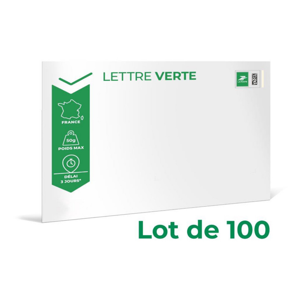 LA POSTE Enveloppes Prt  Poster - Lettre verte (J+3) - Format C5 162 x 229 mm - 50 gr- Lot de 100