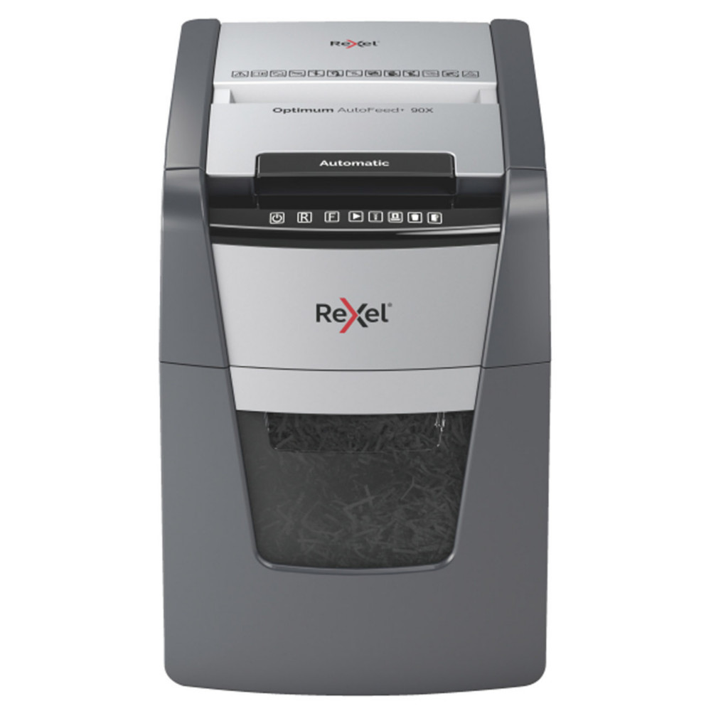 Rexel Destructeur de documents Optimum Auto+ 90X coupe croise DIN P4 - 90 feuilles - Corbeille 34L - Anthracite