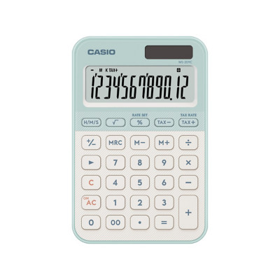 Casio Calculatrice de bureau MS-20YC - 12 chiffres - Grand écran - Mémoire 3 touches - Vert Clair
