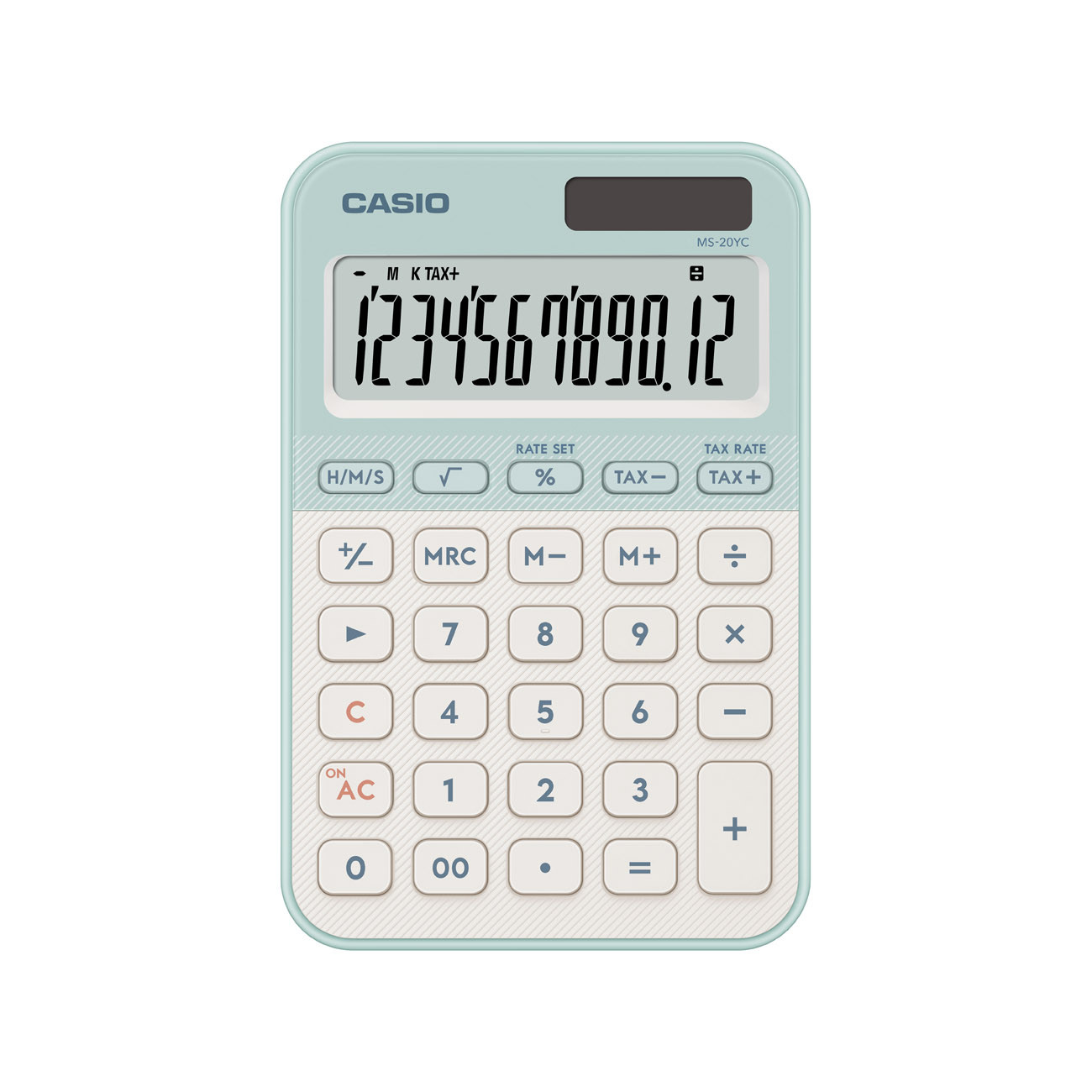Casio Calculatrice de bureau MS-20YC - 12 chiffres - Grand écran - Mémoire 3 touches - Vert Clair