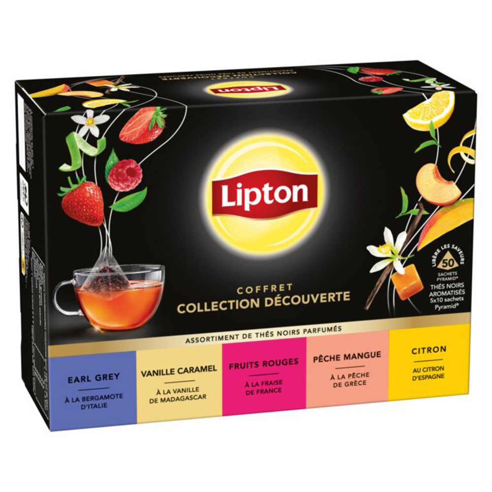 Lipton Th noir assortiment parfums - Coffret collection dcouverte - Botes de 50 sachets
